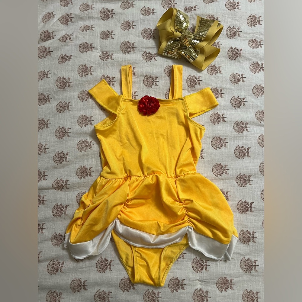 Belle Swim Suit used as Dance Costume for Princess Day with Gold Bow